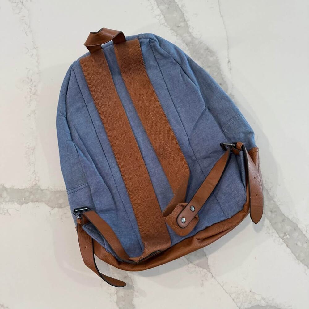 Aldo Denim Chambray Unisex Backpack Adjustable Straps Laptop Pocket School - Picture 2 of 10